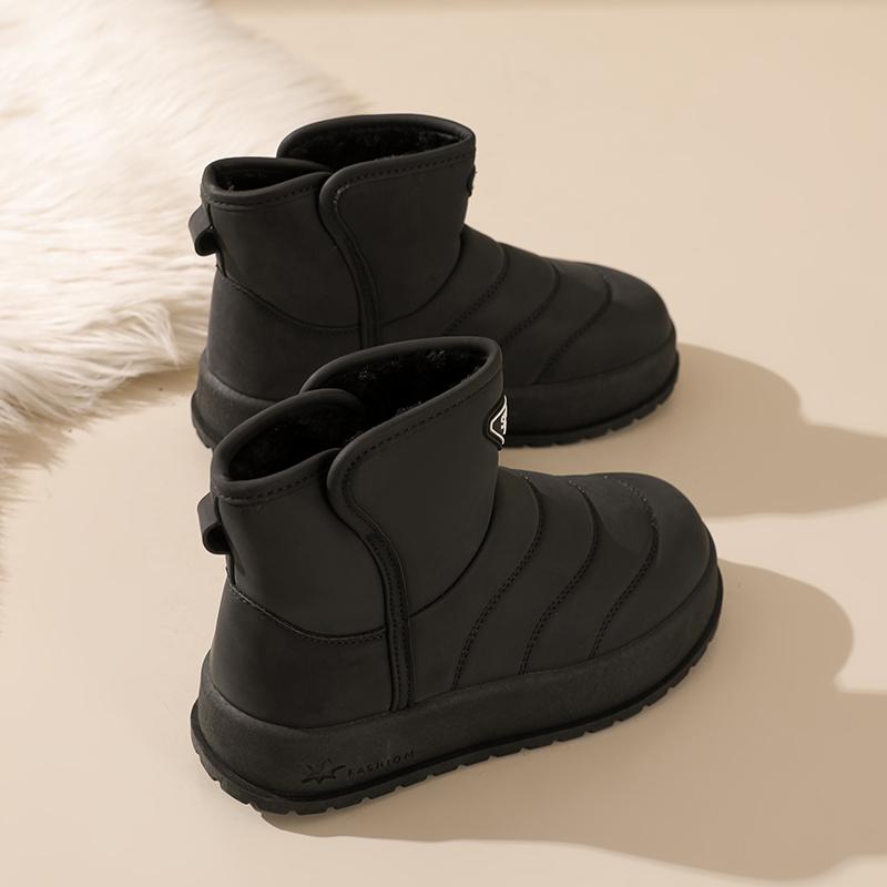 TUINANLE Winter Thick Plush Warm Snow Boots Women Slip On Flat Heels Cotton Shoes Woman Non Slip Ankle Boots Female Black
