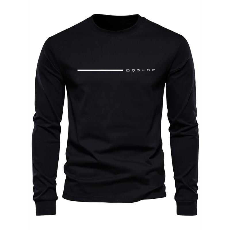 Men's Spring And Fall Fashion Casual Long-sleeved T-shirt Loose PARIS Letters Printed Pullover Round Neck Long Sleeve Sweatshirt