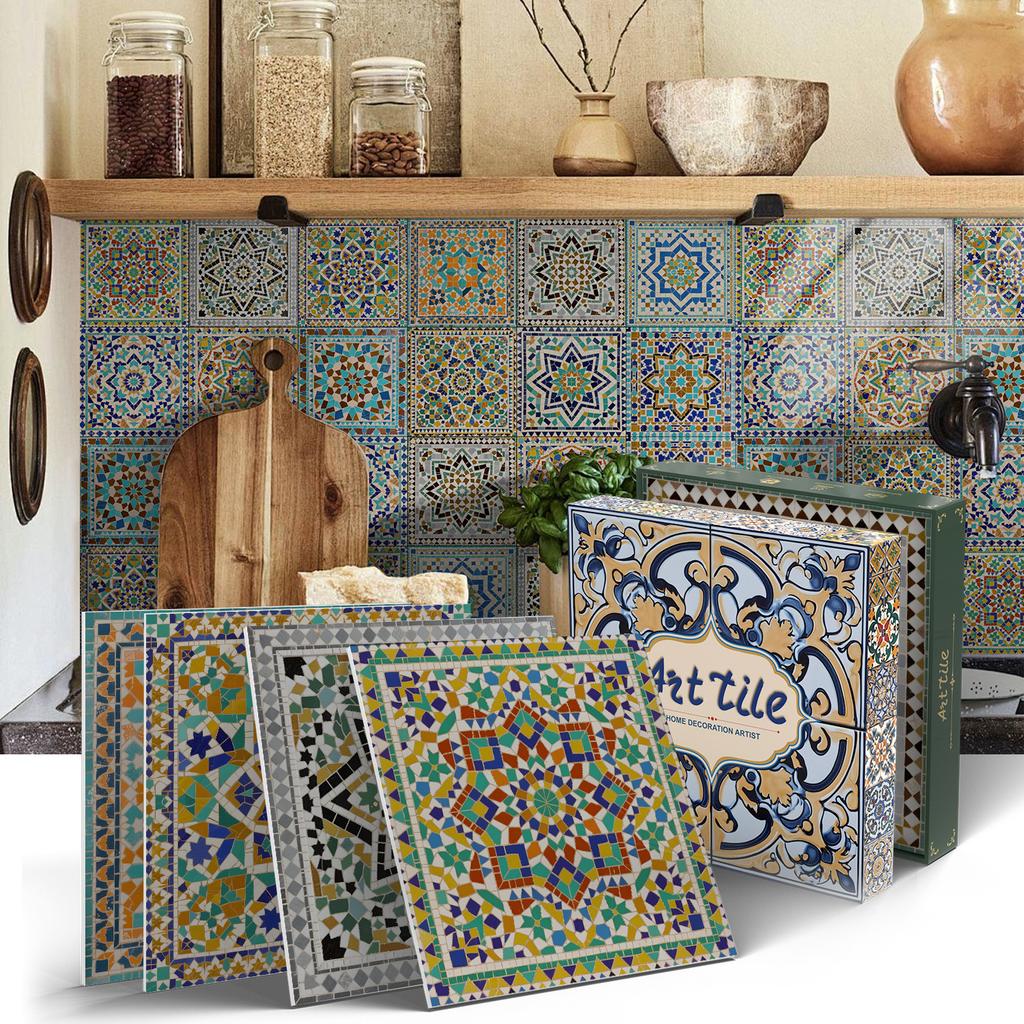 PET Foam Thickened Self-adhesive Wall Sticker, Waterproof and Anti-fouling European Mandala Wallpaper Tile Sticker for Kitchen and Bedroom