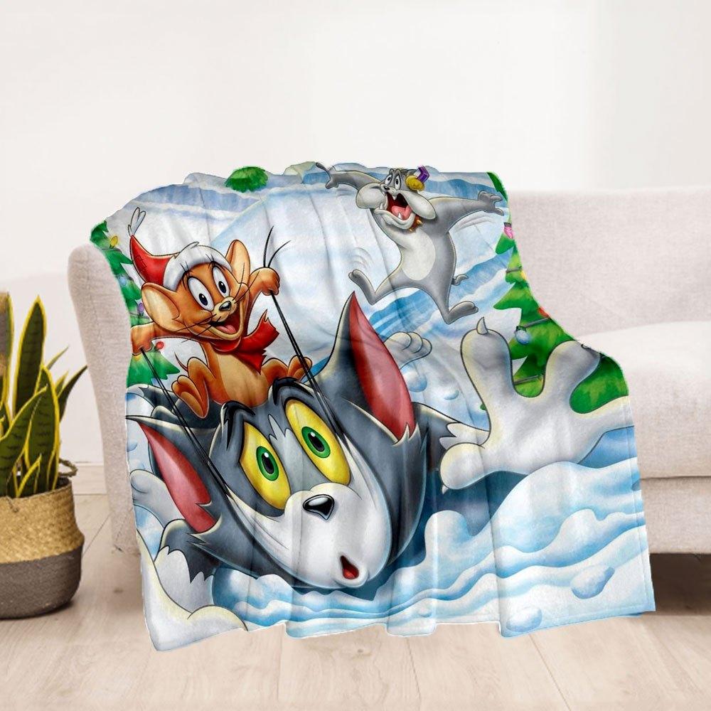 Tom & Jerry Christmas Holiday Poster PrintBlanket Flannel Throw Blanket for Sofa, Bed, Travel, Camping, Office