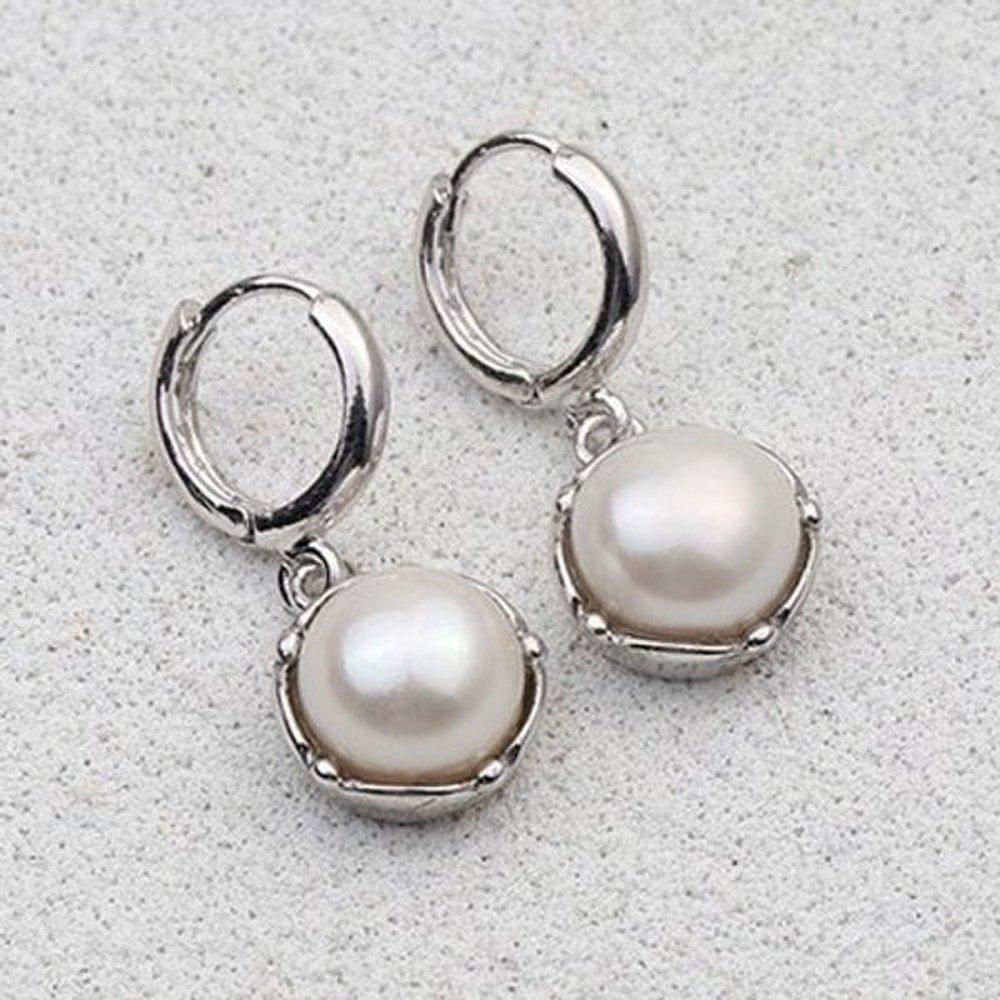 

[Aslit] Pearl Drop Earrings One-Touch Silver 925 Wedding Bridal Jewelry