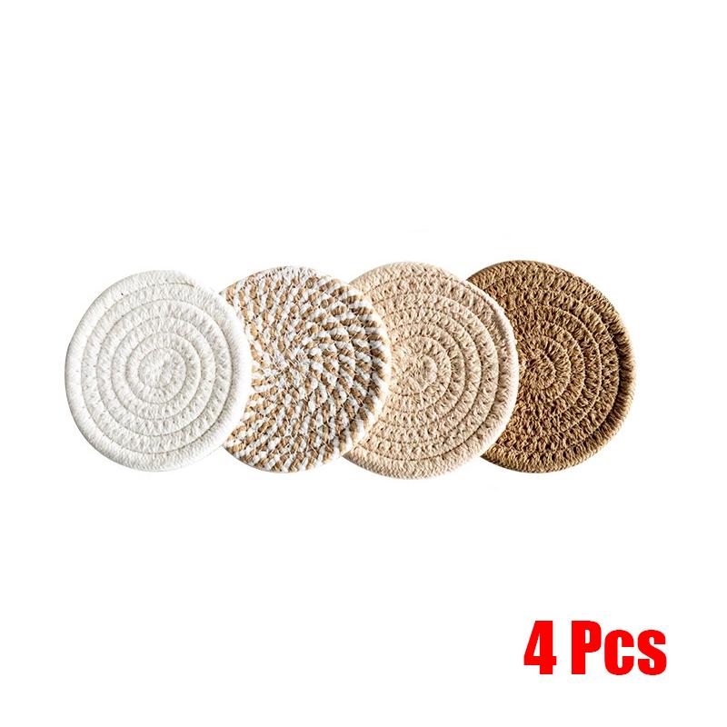 

4/8Pcs INS Style Cotton Rope Braided Coasters Thickened Heat Insulating Mats Absorbent Woven Braided Placemats for Coffee Tea S&Round