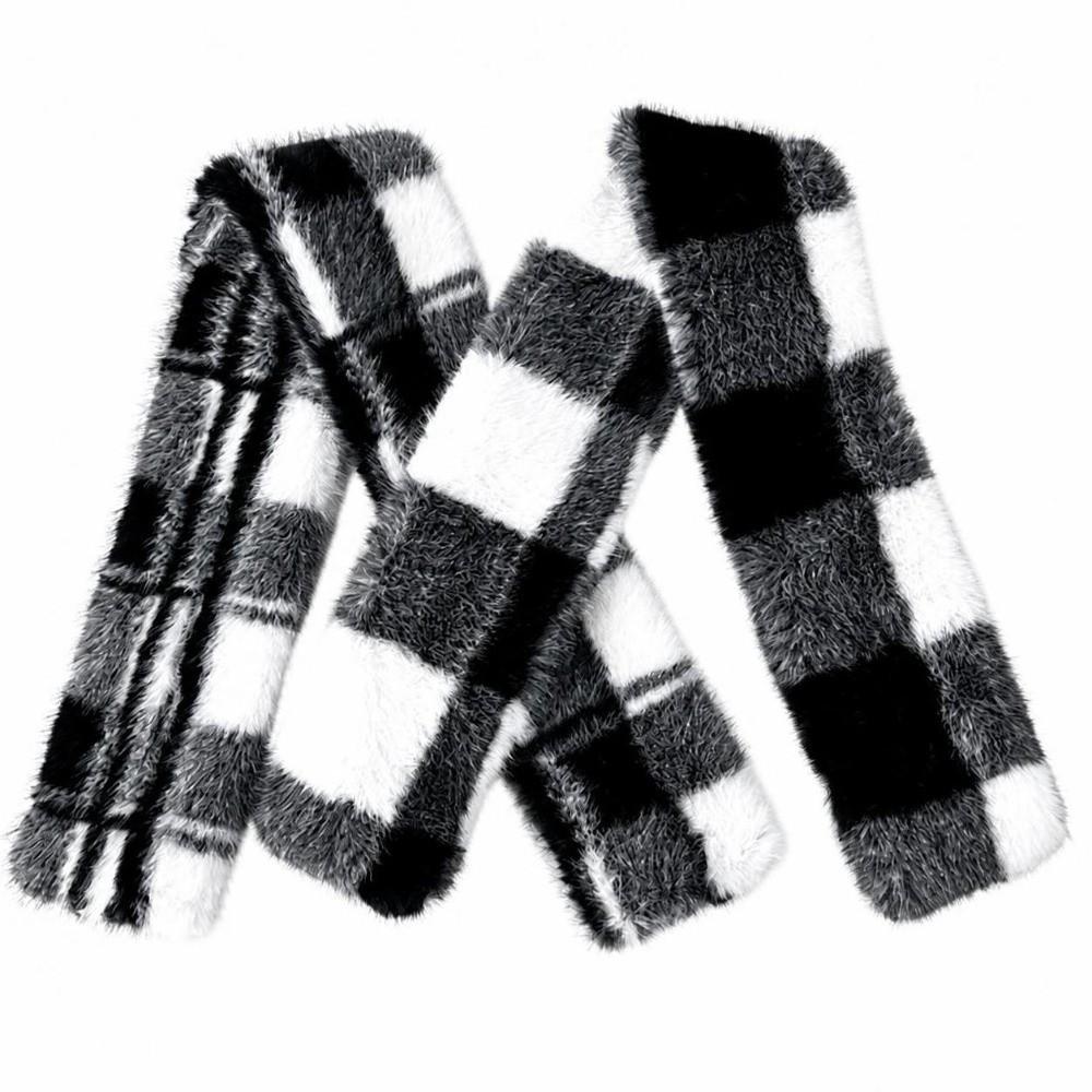 Faux Fur Winter Scarf Hat Plaid Fluffy Bucket Hat New Mink Wool Scarf Women