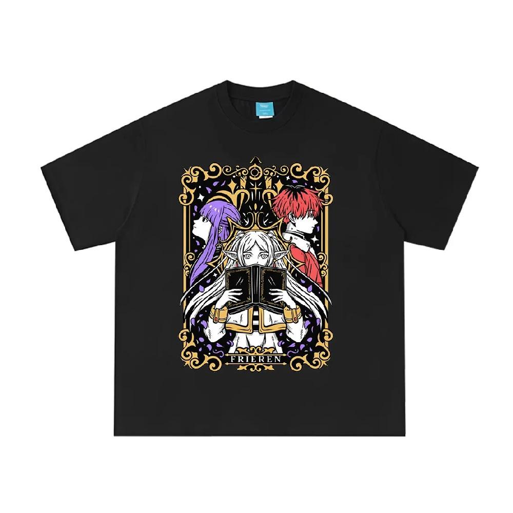 

Anime Frieren_ Beyond Journey s End T Shirt Frieren Fern Stark Graphic T-shirt Men Women Summer Short Sleeve Cotton T-shirts XXXXXL чорний