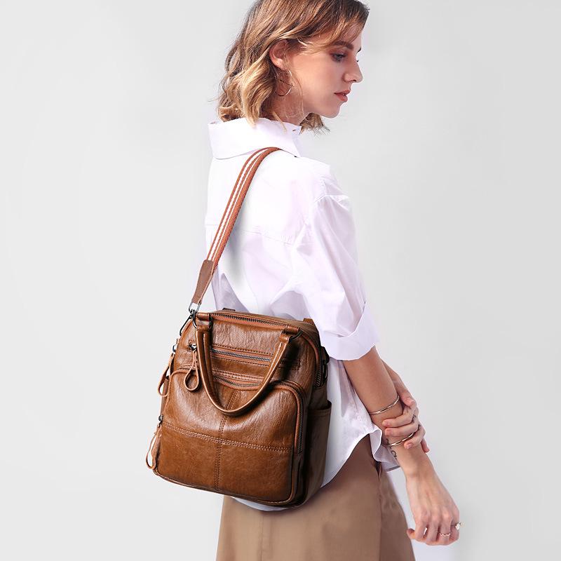 3in1 Retro Genuine Leather Women Backpacks Soft Cowhide Small Backpack Natural Leather Shoulder Crossbody Bag Commuting Daypack