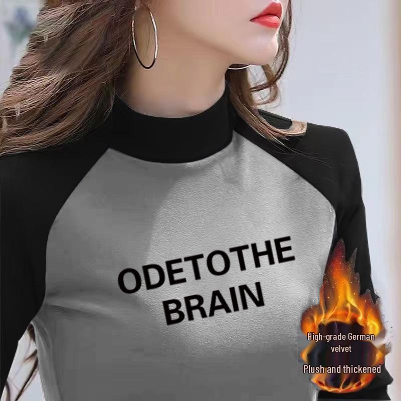 

Женская приталенная велюровая футболка с длинным рукавом реглан и цветными блоками, со стойкой M (90-105 Jin)