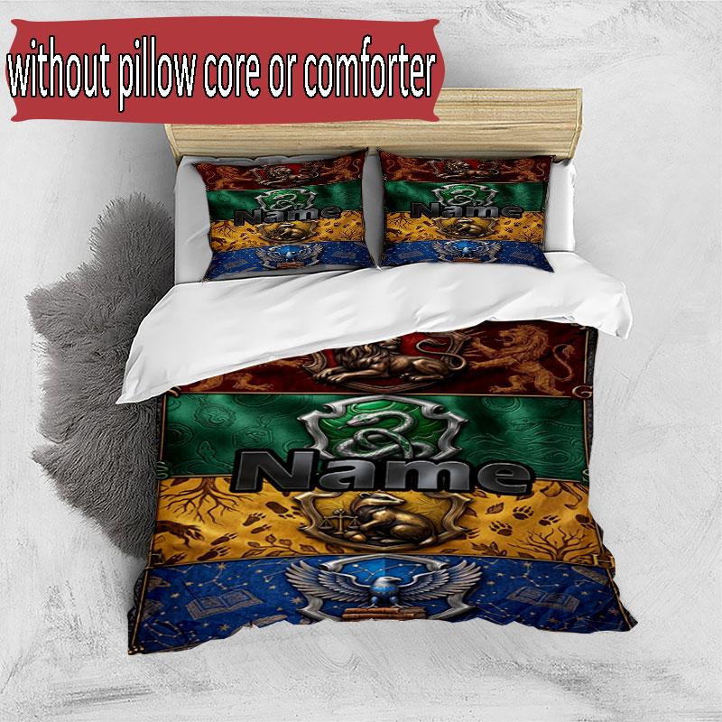 3pcs Duvet Cover Set (1*Duvet Cover + 2*Pillowcase, Without Core), Custom Name Harry potter Pattern Bedding Set, Home Bedroom Decor Gift