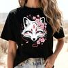 Summer Women's T Shirt Streetwear Anime Cherry Blossom Kitsune Mask Graphic Men Tee Oversized Novelty Vintage Casual Trendy Top