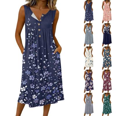 Lässiges, ärmelloses, geknöpftes Midikleid für Damen