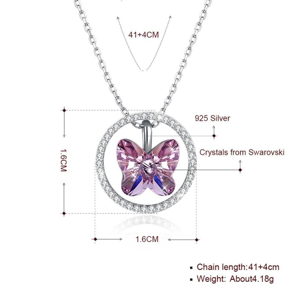 Crystals From Necklace Women Pendants S925 Sterling Silver Jewelry Purple Butterfly Austrian Rhinestone New
