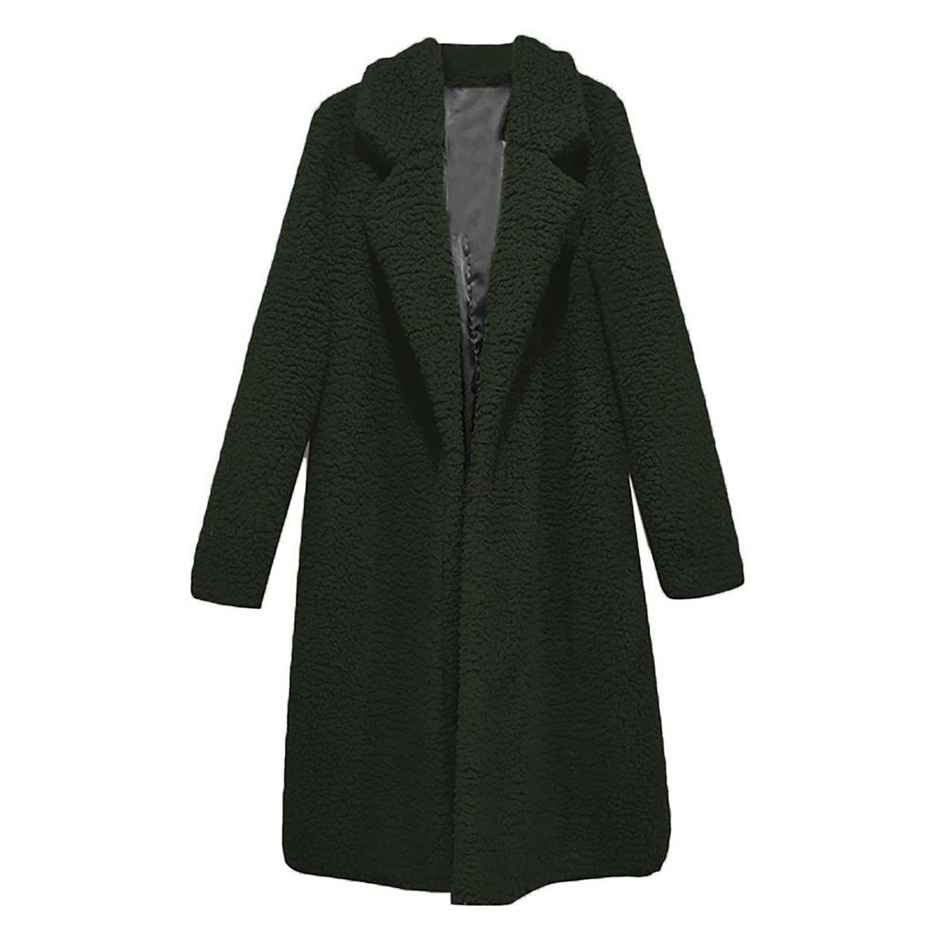 Women's  And Winter Loose Solid Color Stitching Long-sleeved Lapel Lambskin Extended Version Warm Cardigan Coat