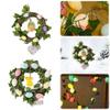7.8 Inch Easter Egg Wreath LED Light Spring Wreath Decorative Colored Egg Rattan Leaf Wreath Battery Operated for Farmhouse
