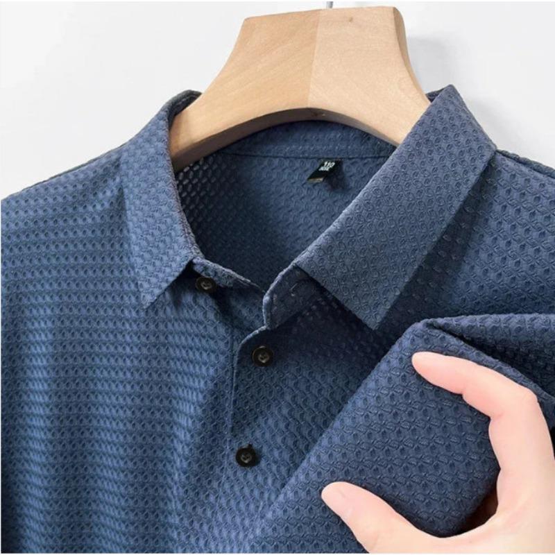Mens Solid Color Mesh Breathable Short Sleeve Polo Shirt