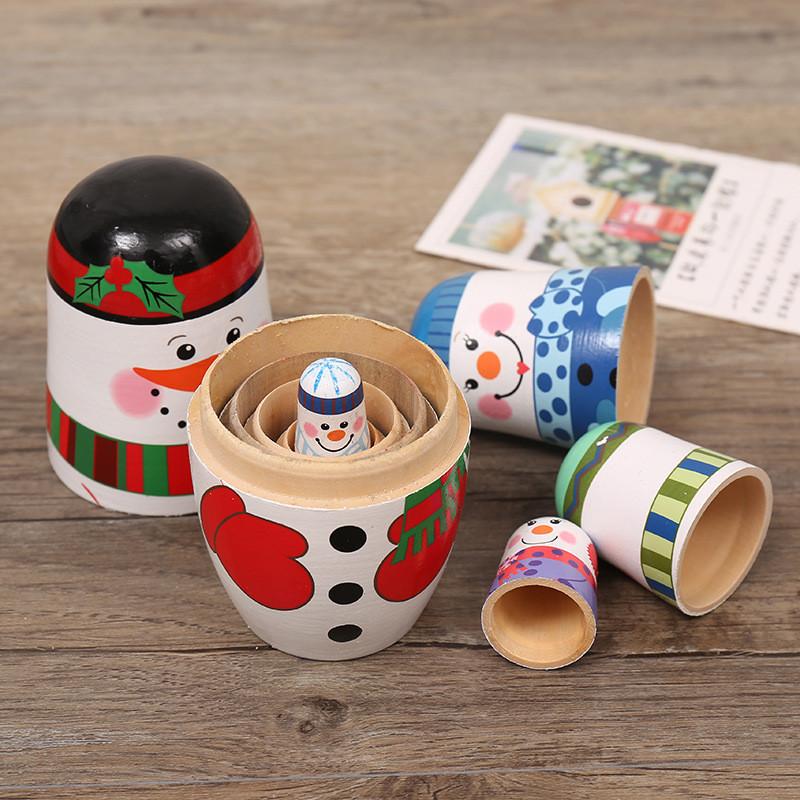 Matryoshka Wooden Snowman Doll Set Cartoon Home Decoration Christmas Toy Gifts