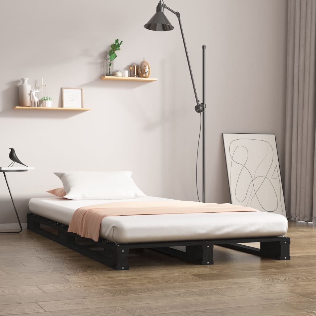 Buy Bed Frame Black 75x190 Cm Solid Wood Pine 2FT6 Small Single at