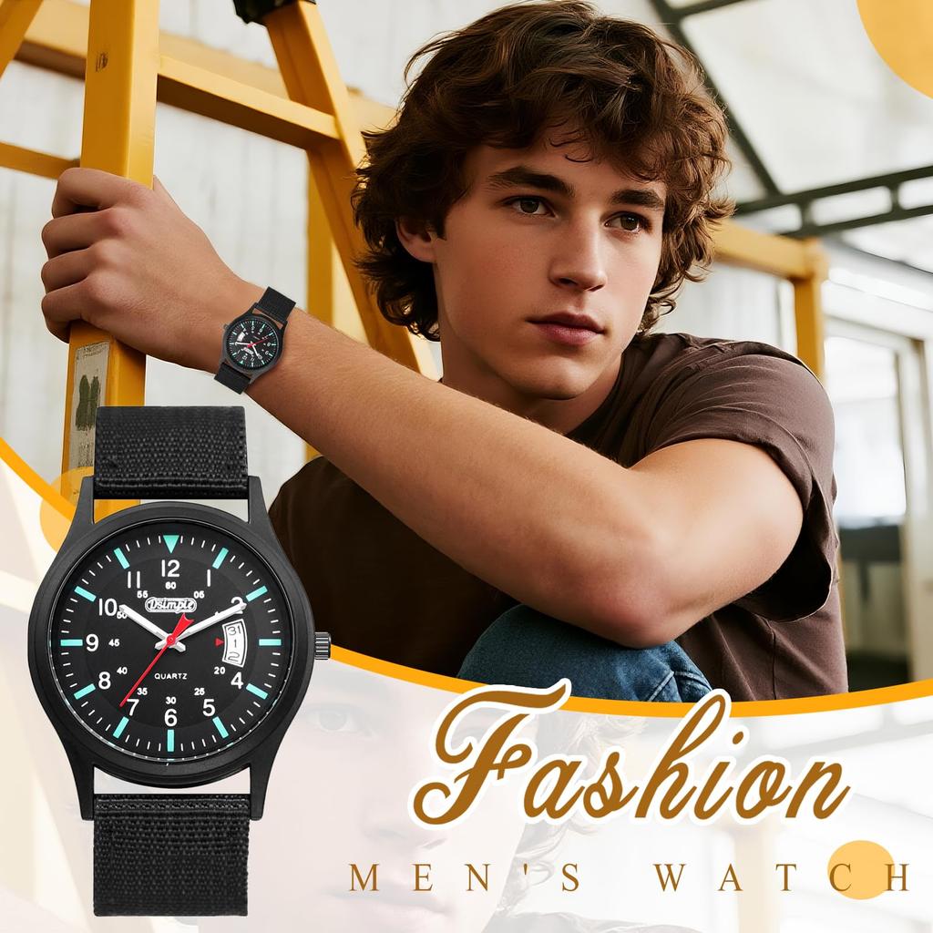 Military Watch with Nylon Luminous Analog Simple and Stylish Quartz Fashion Accessory Perfect Gift for and Day Men's Strap, Waterproof, Display,
