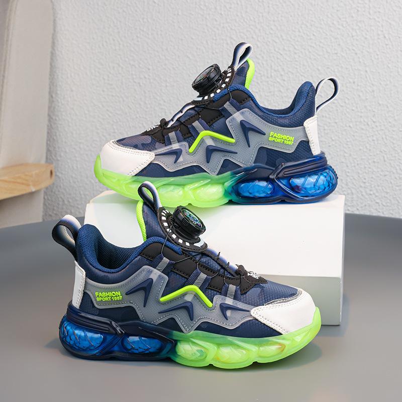 Boys' Shoes Autumn and Winter New Mesh Rotating Buckle Leather Children's Sports Shoes Medium and Older Children's Leisure Girls' Travel Shoes