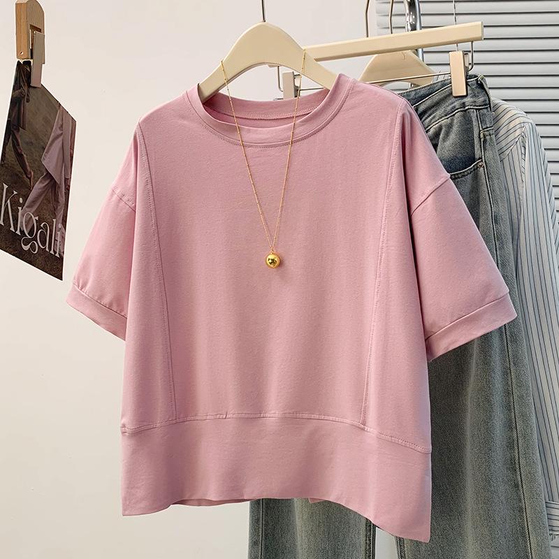 

Korean Style Elegant Age-Defying Versatile Slimming Short Sleeve T-Shirt M рожевий