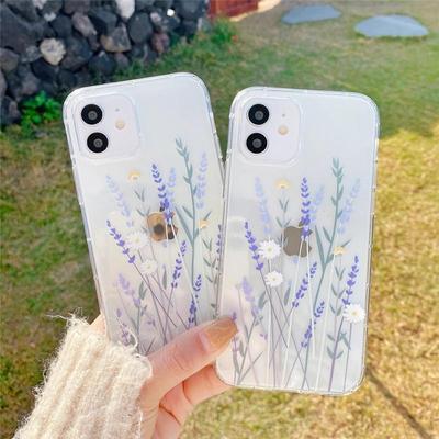 Clear Purple Flower Transparent Phone Case For iPhone 13 11 12 Pro X XR XS Max 7 8 Plus 5 6s Plus Shockproof Soft Silicone Cover