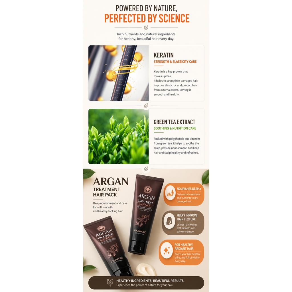 FOODAHOLIC Argan Hair Treatment 200ml – Deep Nourishing & Damage Repair Moisture Hair Mask