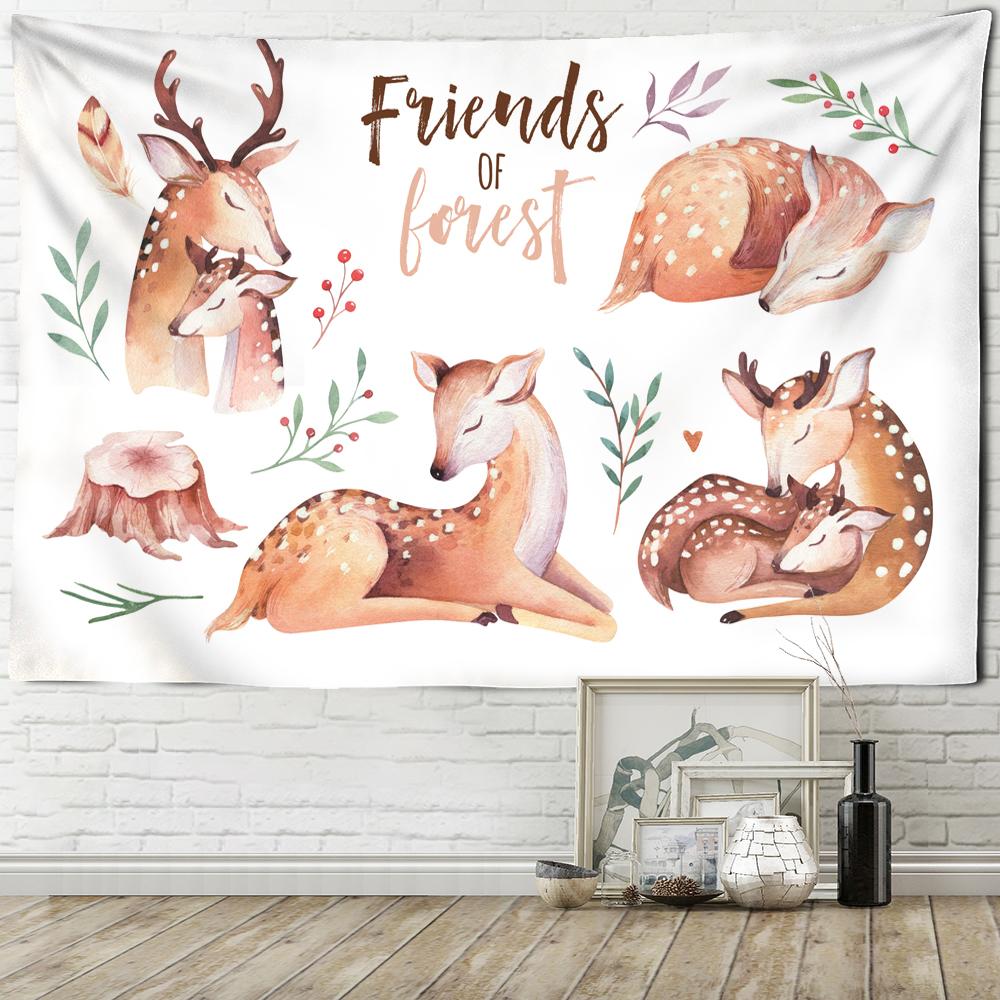 Lovely Deer Head Tapestry Wall Hanging Kawaii Bohemian Art Hippie Studio Children's Room Home Decor Background Cloth