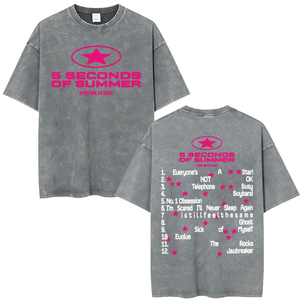 Seconds of Summer Everyones A Star World Tour Vintage Washed T Shirts Men Women Harajuku Hip Hop Oversized Tshirt Streetwear
