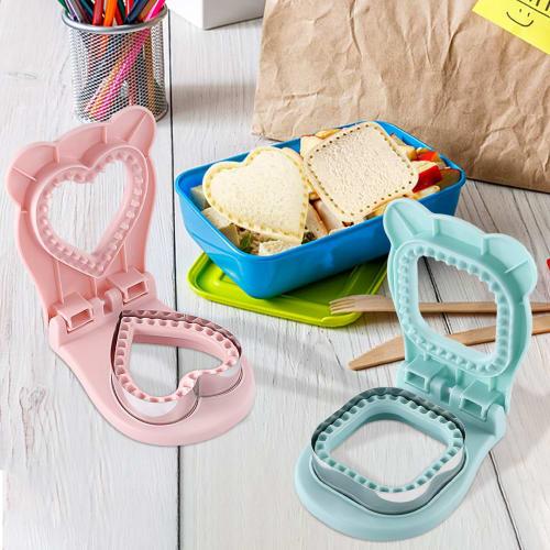 Zayookey Sandwich Mold Sealer/Cutter Press, Heart, Pink, Square, Blue, Set of 2, Bento Box Making, Bread Cutter, Small Sandwich Making, Bread Cutter,