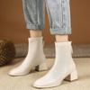 Real Soft Leather Martin Boots Women's Style Spring and Autumn Thin Single Boots Thick Heel Thin Elastic Boots High Heel Short Boots