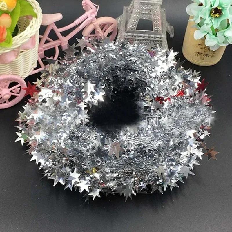 2Pcs Christmas Tree Pendant Wire Glitter Five-pointed Star Garland Home Decoration with Pull Flower Zipper Leaf