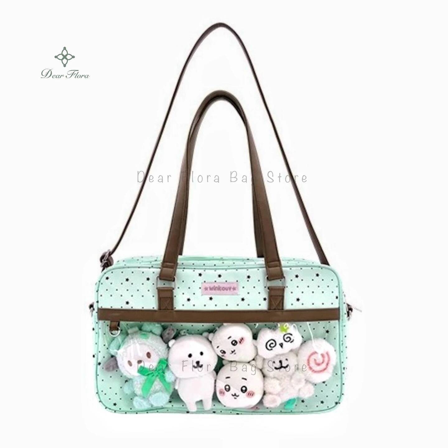 

New Cute Large Capacity Lace Ita Bag Lolita Girls Transparent Pocket Y2k DIY Badge Display Shoulder Bag Casual Polka Dot Handbag 38x24x10cm