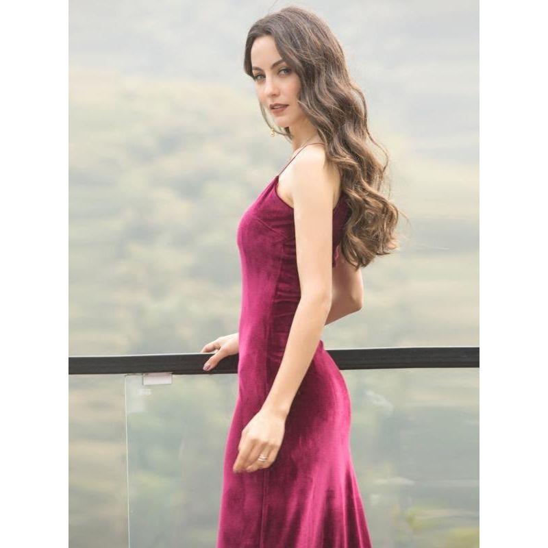 Seven-Yarn Spring and Summer New Arrival Luxury Velvet Women's Sling Long Dress Pajamas Nightdress Home Wear Evening Dress Sling Dress