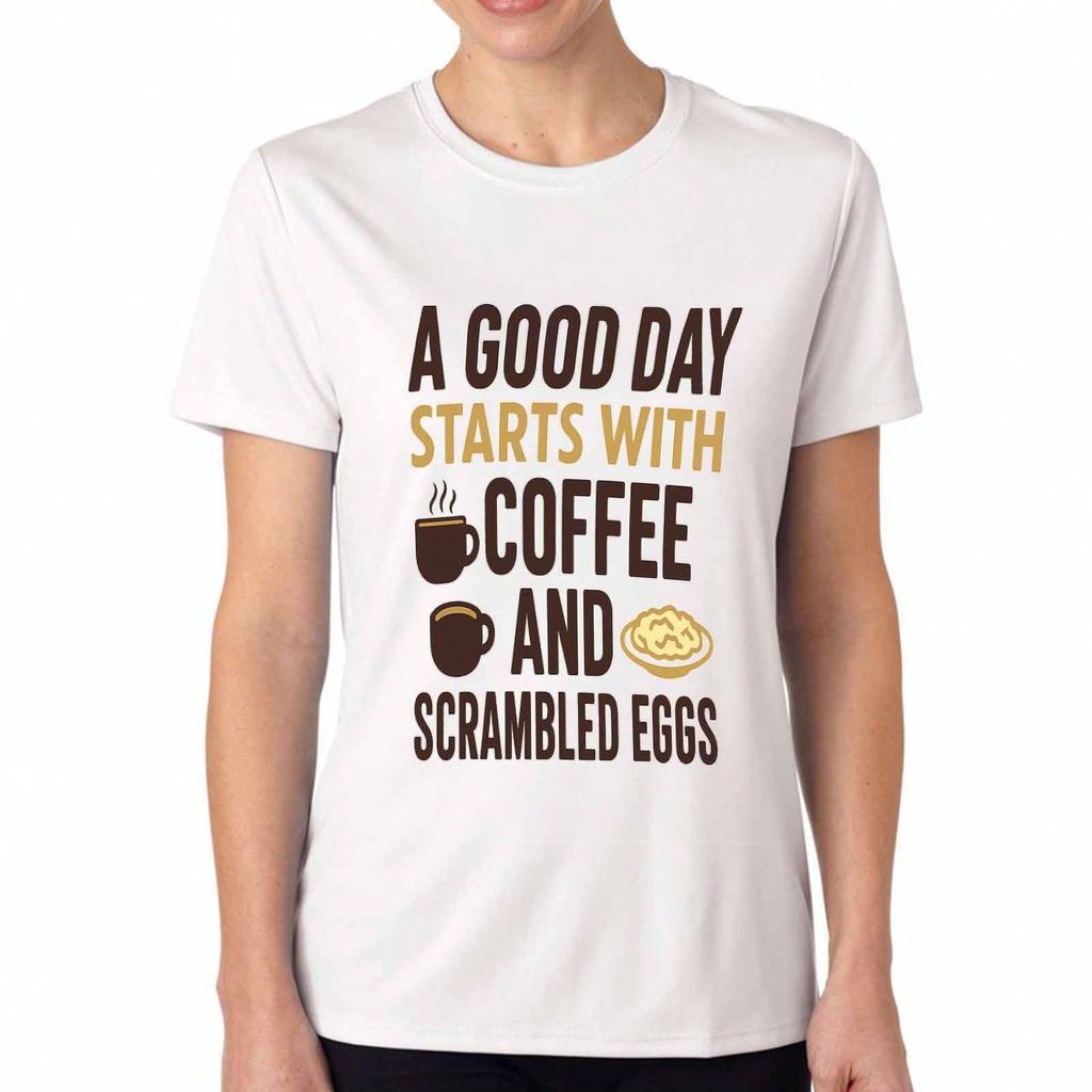 Coffee And Cats Ladies Cotton T Shirt, Premium Cotton Graphic, Durable, Casual Fashion. A Good Day Starts With Coffee And Cats Print, Soft And Breatha