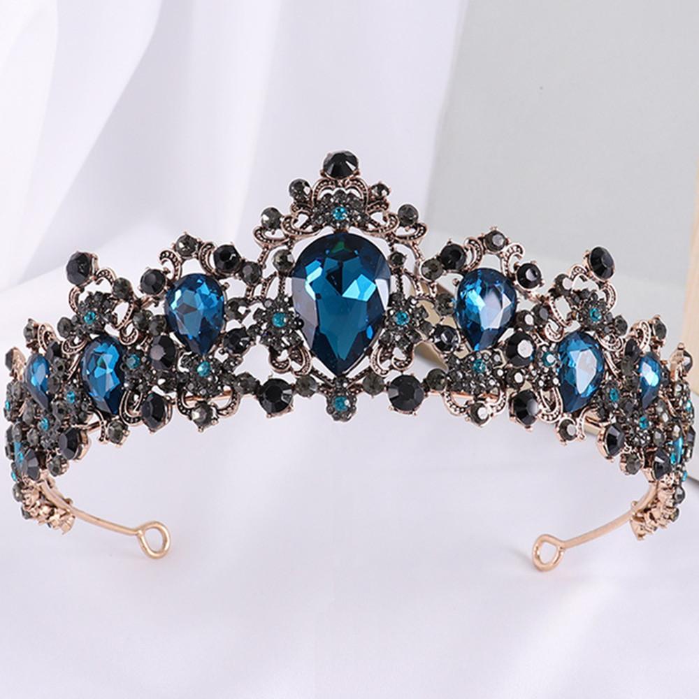 DIEZI Vintage Baroque Blue Crystal Tiara Crown For Women Gilrs Gift Wedding Party Queen Bridal Bride Hair Jewelry Accessories