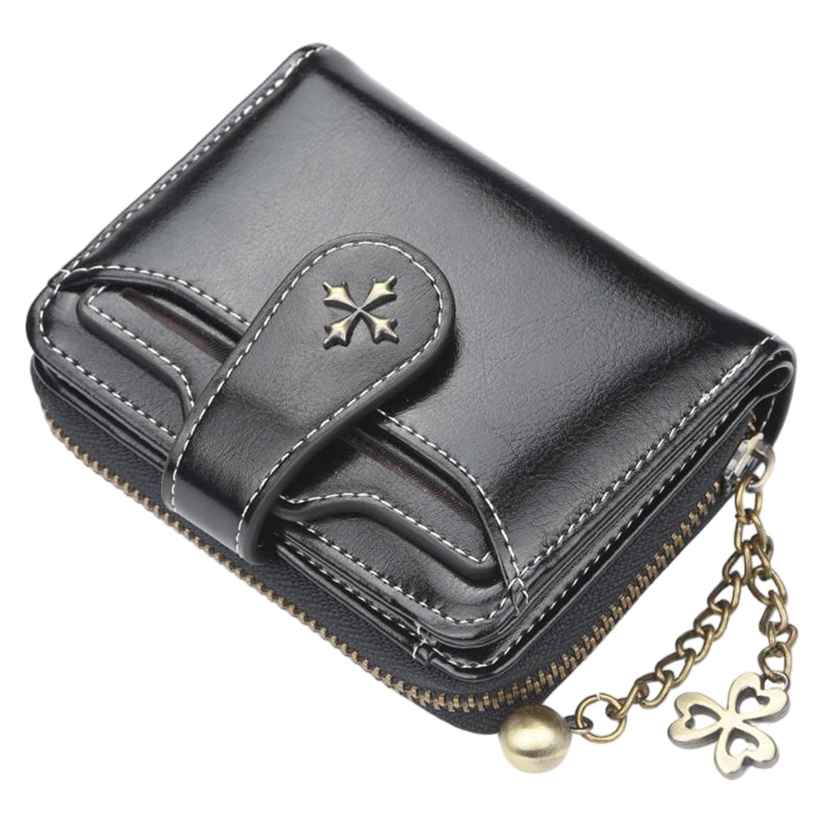 Fashionable Women s Leather Wallet With Zipper One Size чёрный