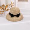 Grosgrain Ribbon Trim French Style Sun Hat Breathable Round Top Straw Topper  Outdoor Horse Racing