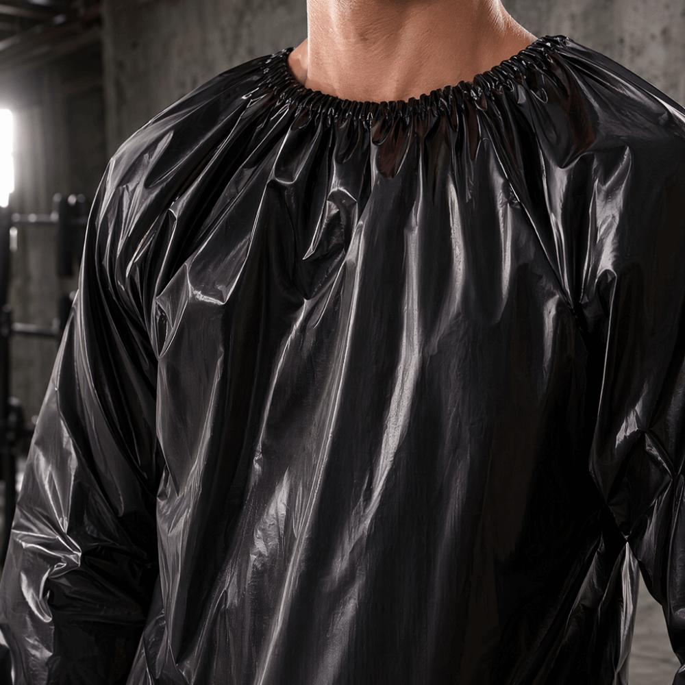 Black Sauna Suit PVC Training Outfit Lightweight Sweat Suit Cycling