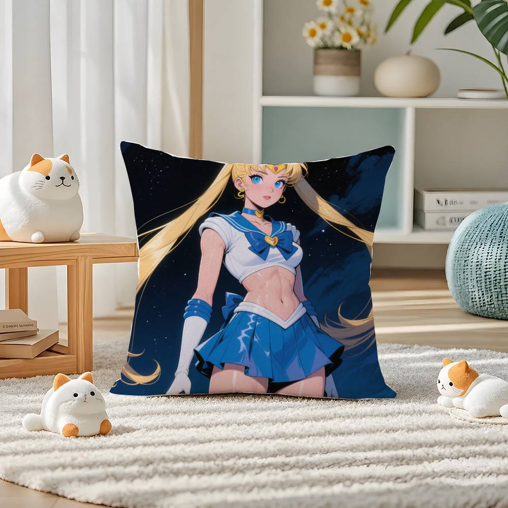 Sailor Moon Sailor Pluto Anime Plush Pillow Cover Soft Short Plush Cushion Cover For Sofa Bedroom Home Decor Gift Decoration