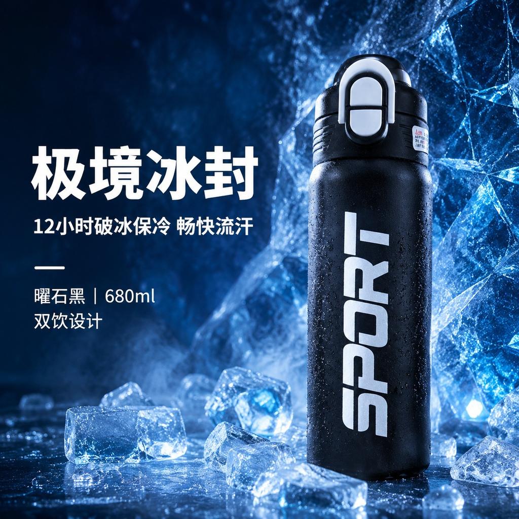 Water bottle stainless steel thermos cup double drink bullet cover large capacity outdoor sports portable water cup