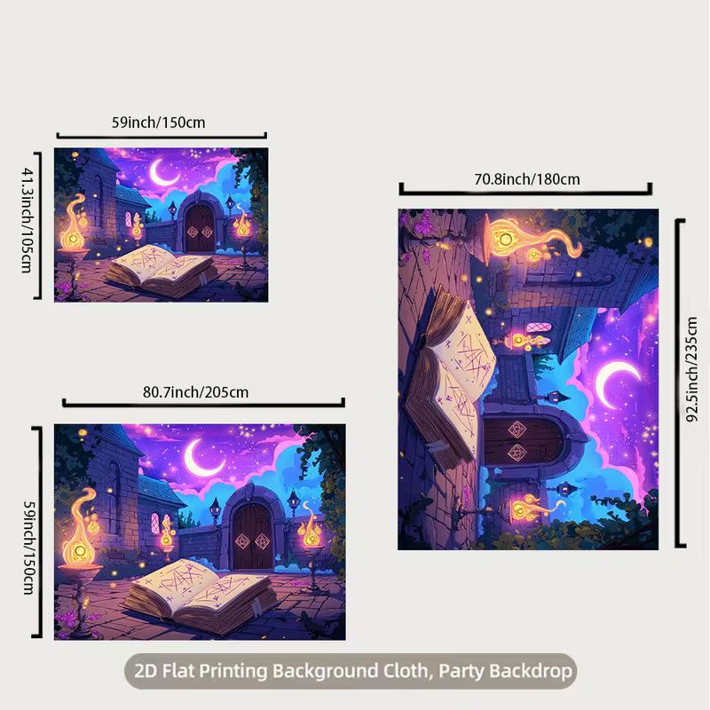 2D Magical Gothic Castle Backdrop Purple Starry Moon Night Party Background Cloth