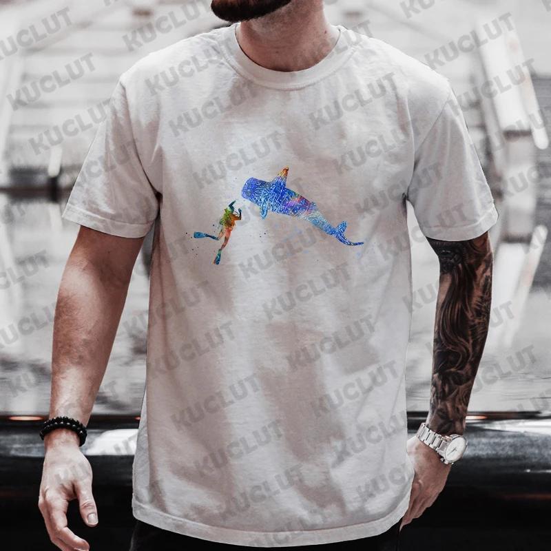 Summer Streetwear Scuba Diver Watercolor Diving Print Men's Brand T-shirts Scuba Diver Design Tops Breathable Men Women Tshirts
