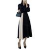 Long Sleeve Polo Neck Dress with Color Blocking and Pleated Shirt Dress High Slimming Formal Winter [Boretipseo] Women's A-line - Waist, Effect,