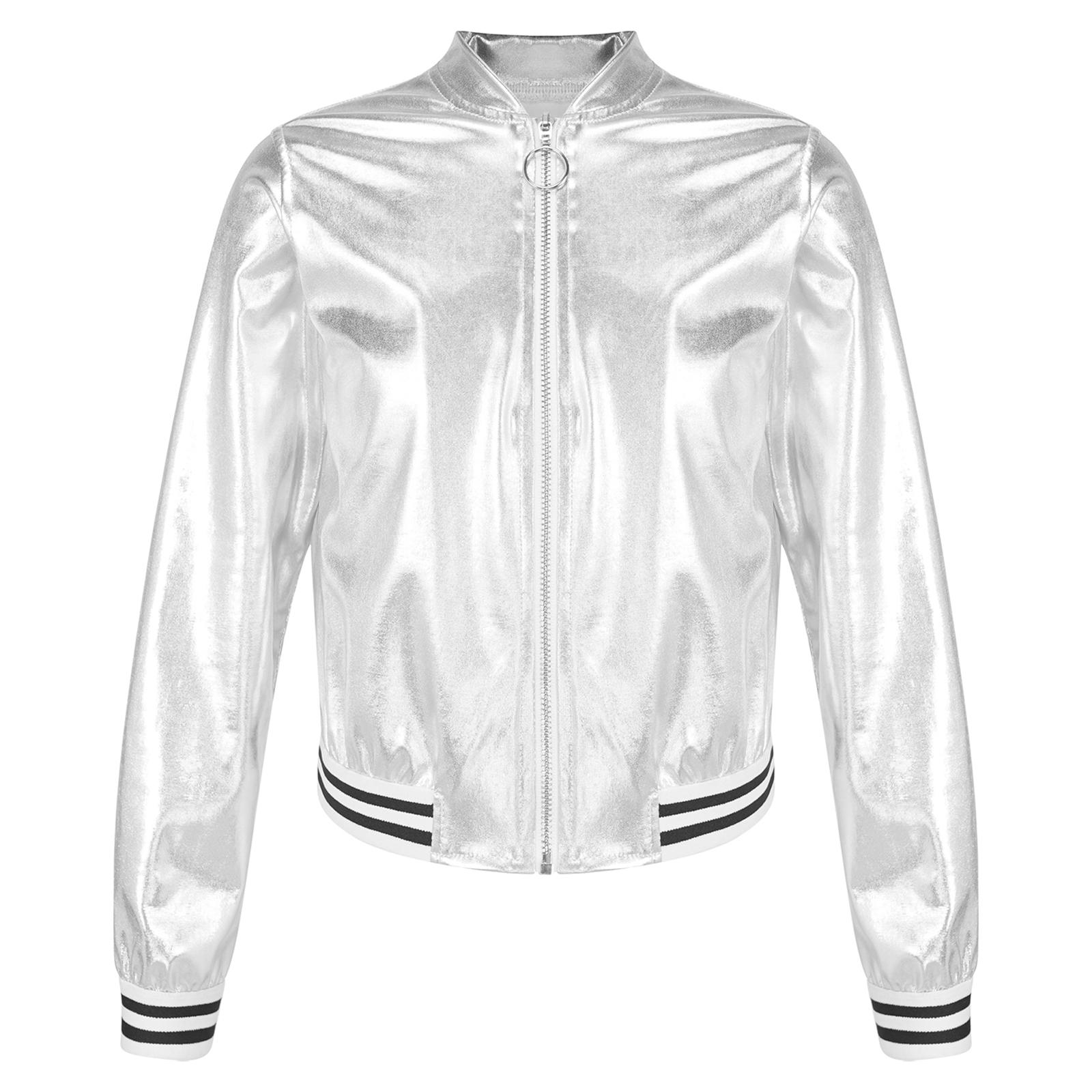 

Детская верхняя одежда в стиле пэчворк для девочек с длинными рукавами, воротником-стойкой, застежкой-молнией, полосатым бронзовым краем, пальто 5-6 Years серебряный