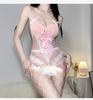 Sex Underwear Girl Style Small Fresh Pink Back Cross Strap Sexy Super Short Net Socks One-piece Suit