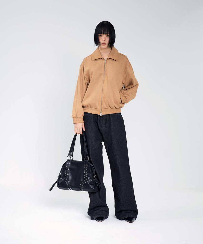 Vivabrown 85-Viva142 Softy Collar Blouson Suede Jacket Camel