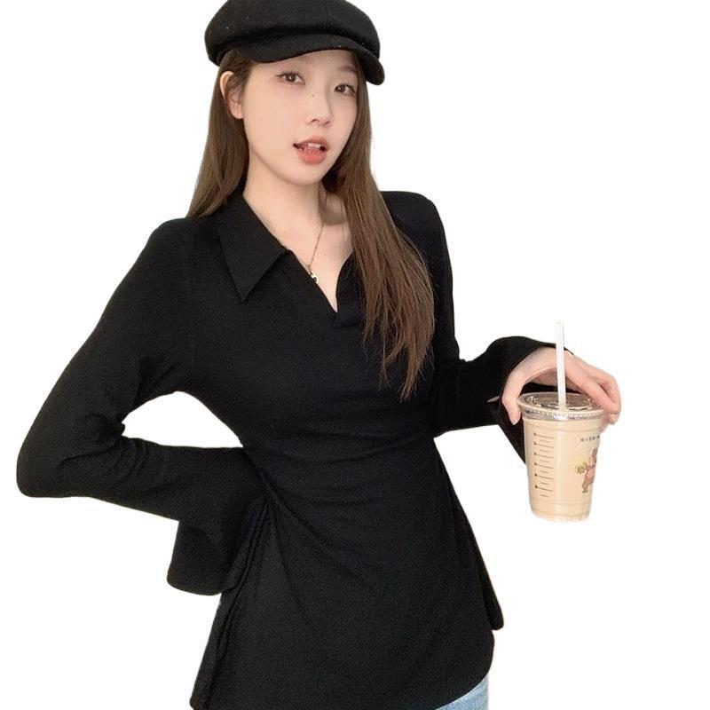 

Casual Long-sleeved T-shirt Women s New Autumn Bottoming Shirt Trendy Tops L чёрный