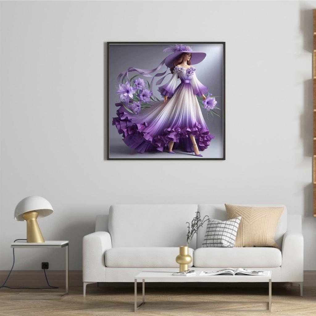 Girl Printed Cross Stitch Kit 45x45cm DIY 11CT Embroidery Craft Set Home Decor