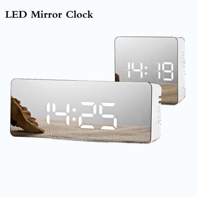 LED Mirror Alarm Clock Digital Snooze Table Clock Temperature Display Home Decoration Clock