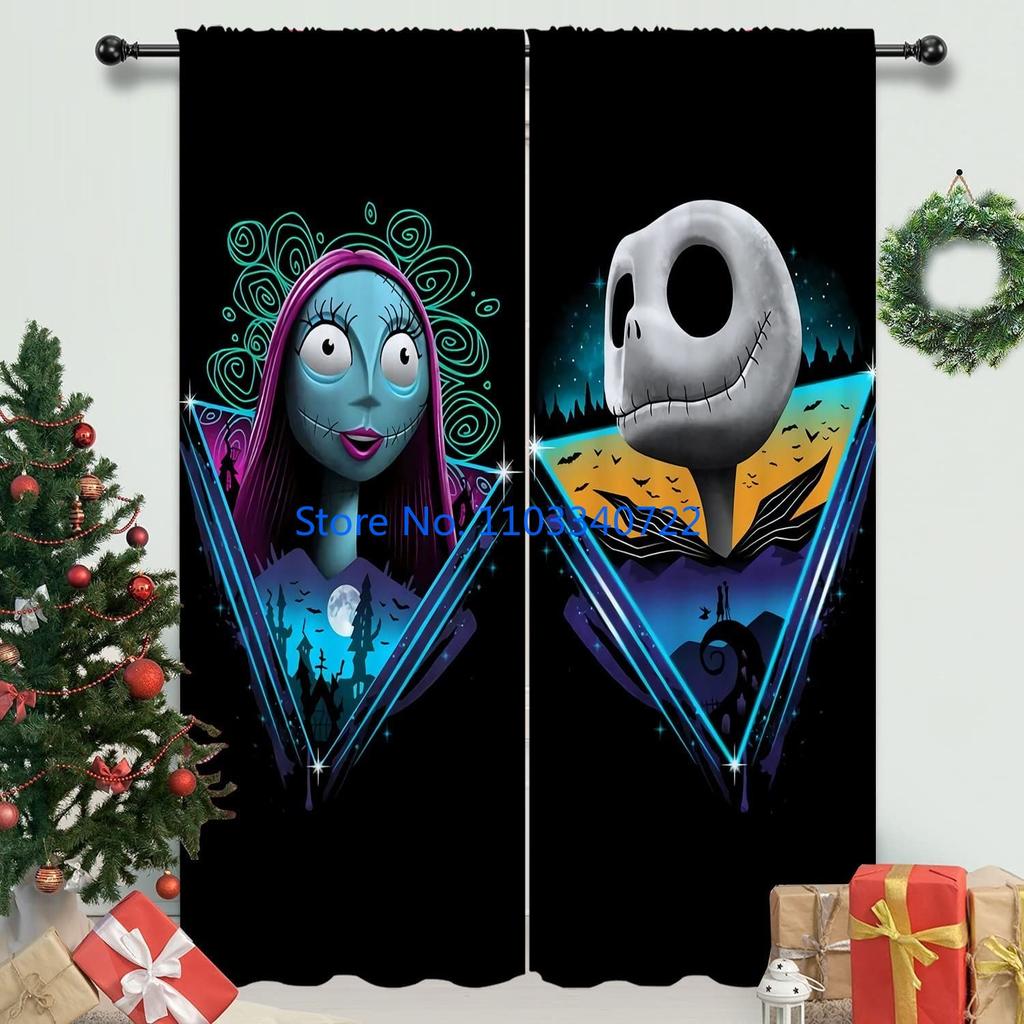 Anime Nightmare Before Halloween Christmas Jack Skeleton Window Curtain 184X215Cm 3D Print Blackout Curtains Bedroom Kids Gift