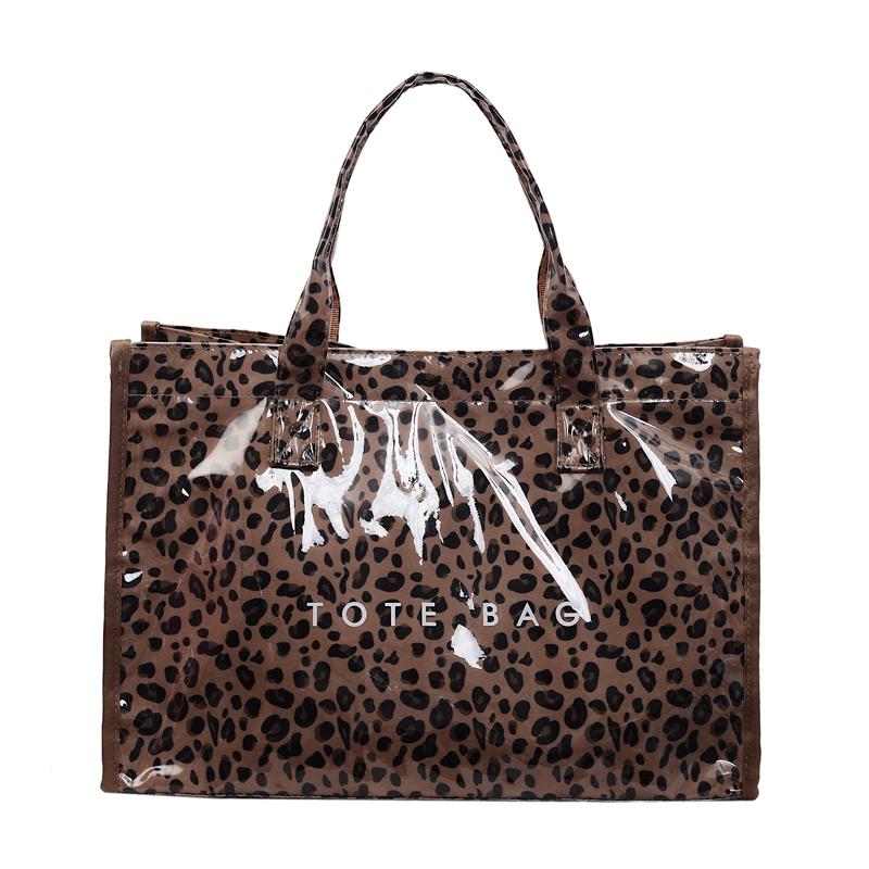 Borsa a Spalla con Stampa Leopardo Trasparente Grande Capacità da Pendolare Borsa Tote da Donna