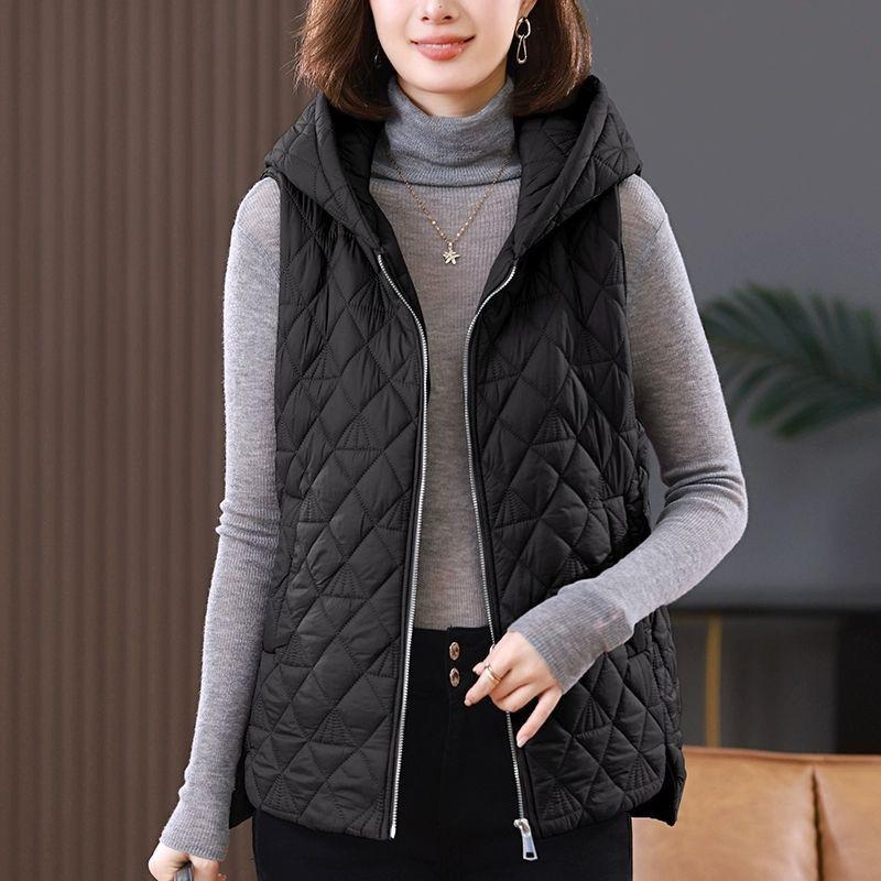 Vest for Women Sleeveless Hooded Thicked Solid Color Oversize Loose Versatile Casual Sleeveless Coat Padded Vest Top XL чёрный